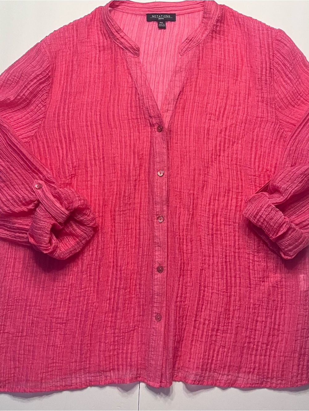 Notations Hot Pink Crinkled Button-Front Women's Shirt PXL